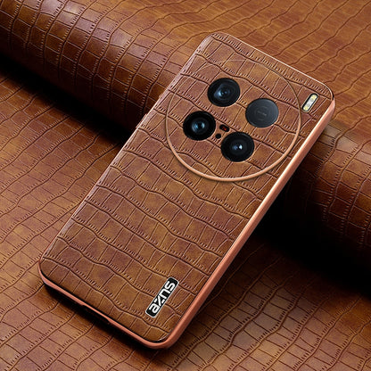 vivo X100 Ultra Luxury Case - Electroplated Frame, Crocodile Texture Leather, Full Coverage Protection, Anti-Fingerprint & Shockproof