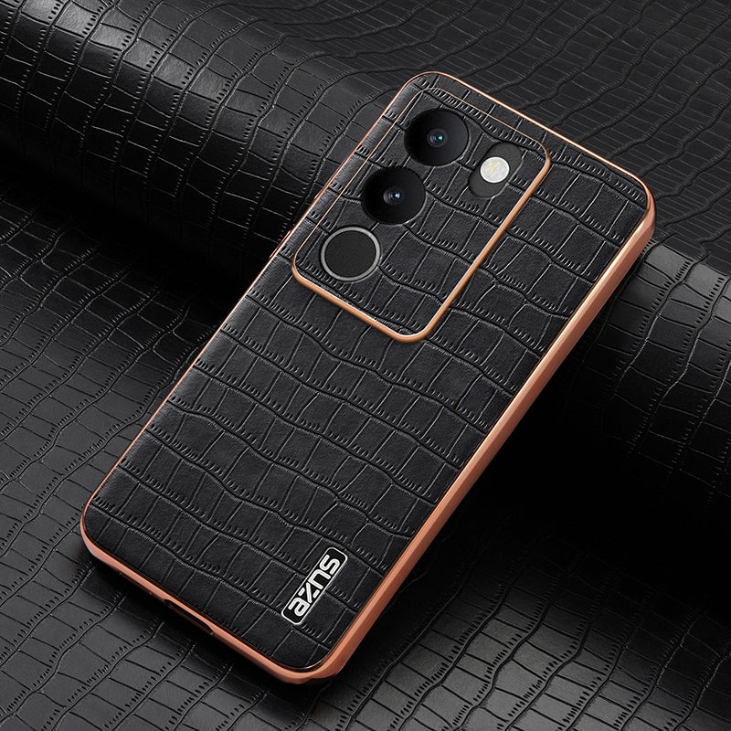vivo S17t Luxury Case - Electroplated Frame, Crocodile Texture Leather, Full Coverage Protection, Anti-Fingerprint & Shockproof