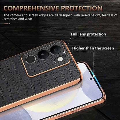 vivo V29/V29 Pro Luxury Case - Electroplated Frame, Crocodile Texture Leather, Full Coverage Protection, Anti-Fingerprint & Shockproof