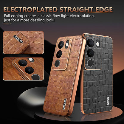 vivo V29/V29 Pro Luxury Case - Electroplated Frame, Crocodile Texture Leather, Full Coverage Protection, Anti-Fingerprint & Shockproof