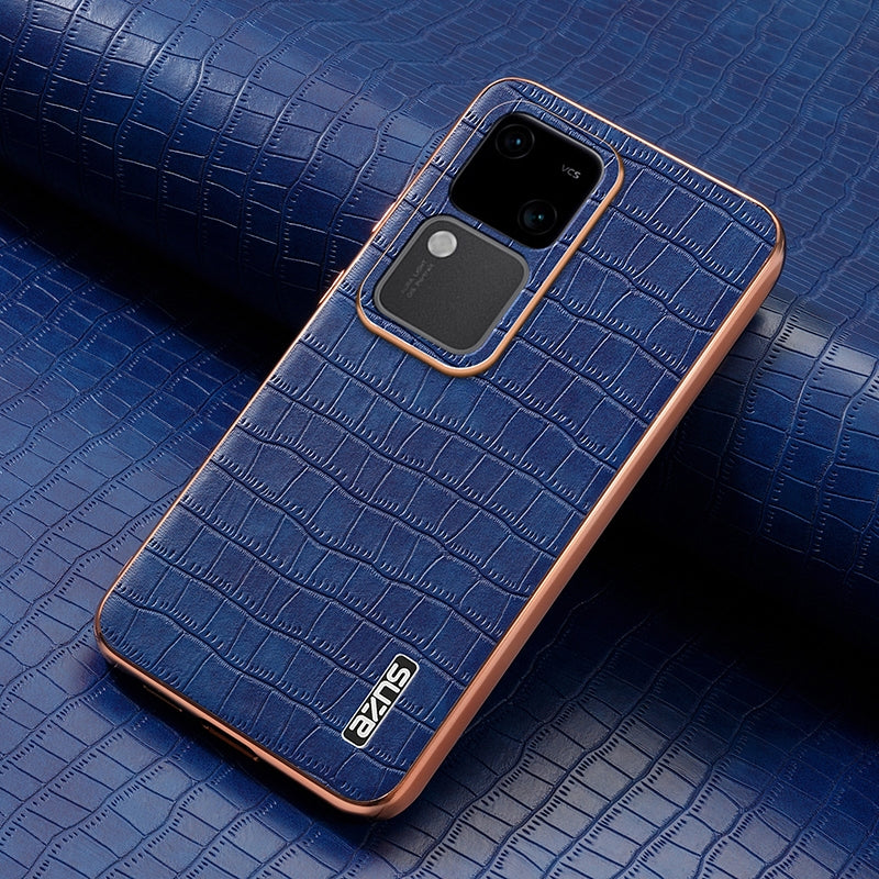 vivo S18/S18 Pro Luxury Case - Electroplated Frame, Crocodile Texture Leather, Full Coverage Protection, Anti-Fingerprint & Shockproof