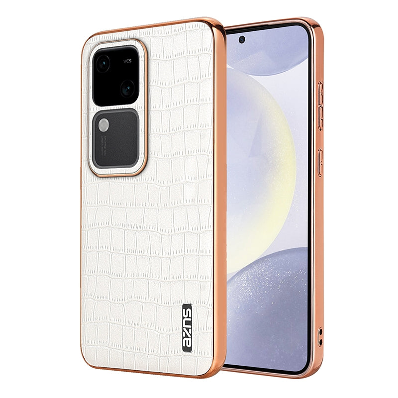 vivo S18/S18 Pro Luxury Case - Electroplated Frame, Crocodile Texture Leather, Full Coverage Protection, Anti-Fingerprint & Shockproof