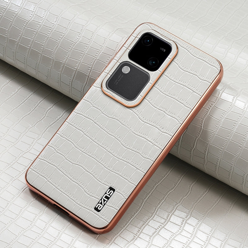 vivo S18/S18 Pro Luxury Case - Electroplated Frame, Crocodile Texture Leather, Full Coverage Protection, Anti-Fingerprint & Shockproof