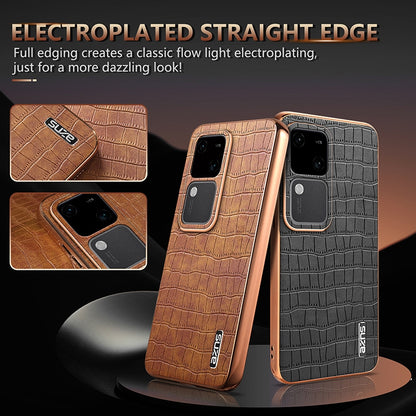 vivo V30/V30 Pro Luxury Case - Electroplated Frame, Crocodile Texture Leather, Full Coverage Protection, Anti-Fingerprint & Shockproof
