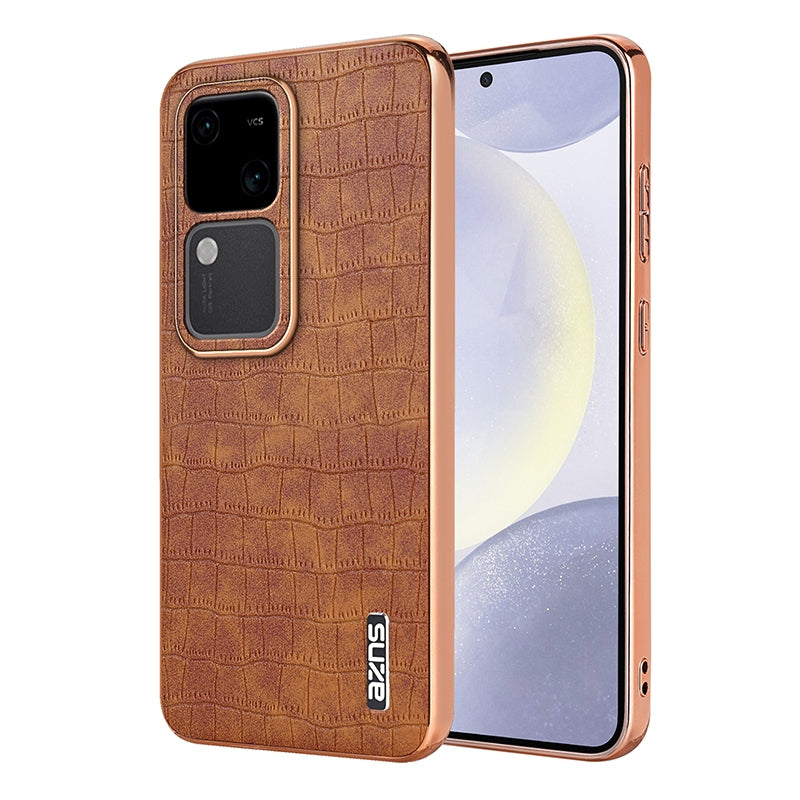 vivo V30/V30 Pro Luxury Case - Electroplated Frame, Crocodile Texture Leather, Full Coverage Protection, Anti-Fingerprint & Shockproof