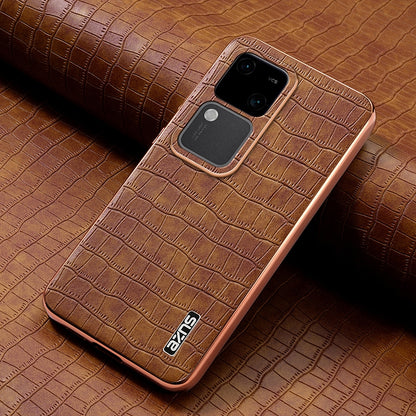 vivo V30/V30 Pro Luxury Case - Electroplated Frame, Crocodile Texture Leather, Full Coverage Protection, Anti-Fingerprint & Shockproof