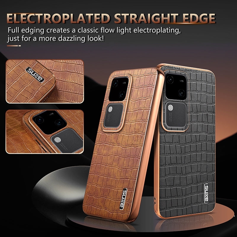 vivo V30/V30 Pro Luxury Case - Electroplated Frame, Crocodile Texture Leather, Full Coverage Protection, Anti-Fingerprint & Shockproof