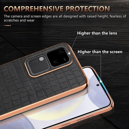 vivo V30/V30 Pro Luxury Case - Electroplated Frame, Crocodile Texture Leather, Full Coverage Protection, Anti-Fingerprint & Shockproof