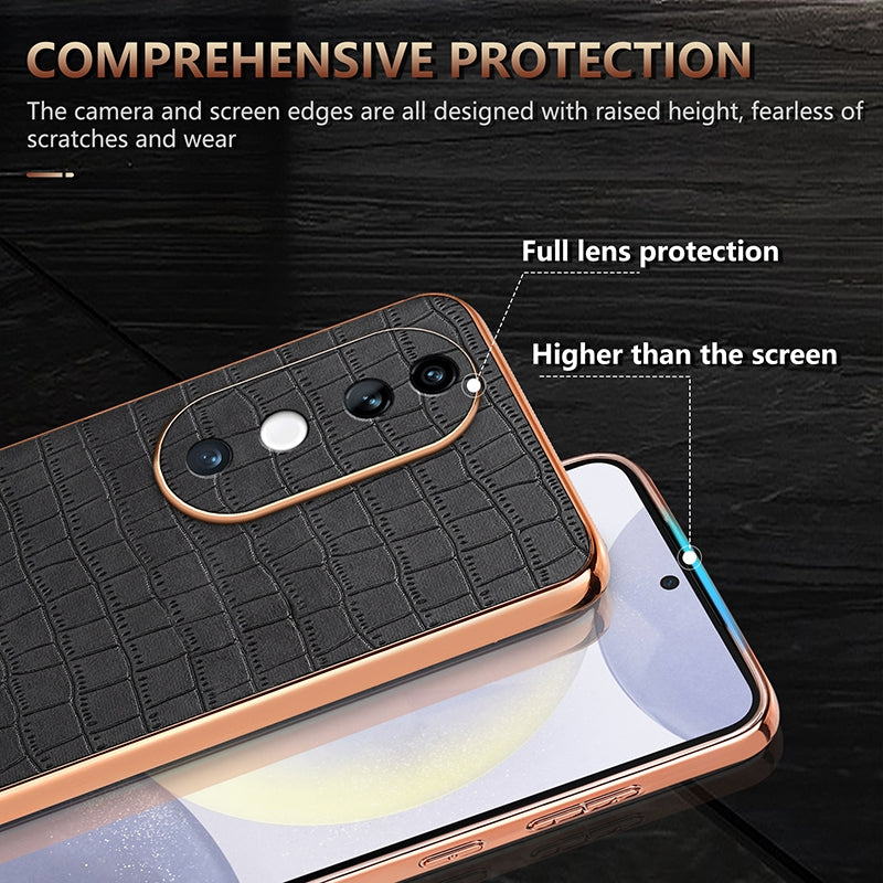 vivo S19 Luxury Case - Electroplated Frame, Crocodile Texture Leather, Full Coverage Protection, Anti-Fingerprint & Shockproof
