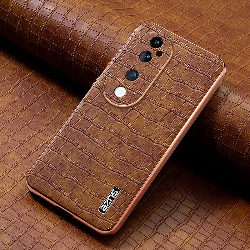 vivo S19 Pro Luxury Case - Electroplated Frame, Crocodile Texture Leather, Full Coverage Protection, Anti-Fingerprint & Shockproof