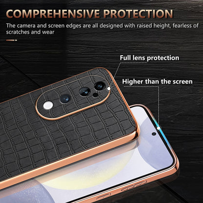 vivo S19 Pro Luxury Case - Electroplated Frame, Crocodile Texture Leather, Full Coverage Protection, Anti-Fingerprint & Shockproof