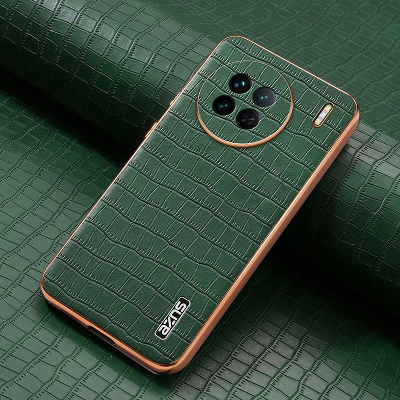 vivo X90/X90s Luxury Case - Electroplated Frame, Crocodile Texture Leather, Full Coverage Protection, Anti-Fingerprint & Shockproof