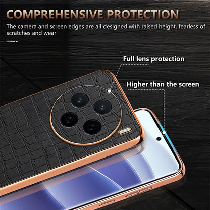 vivo X200 Luxury Case - Electroplated Frame, Crocodile Texture Leather, Full Coverage Protection, Anti-Fingerprint & Shockproof