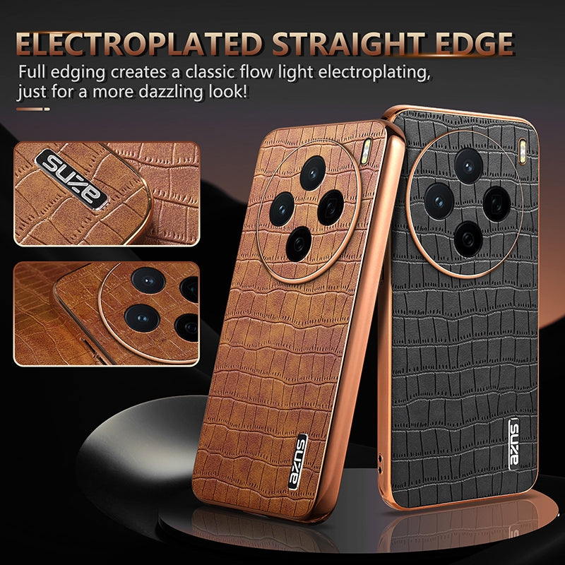 vivo X200 Luxury Case - Electroplated Frame, Crocodile Texture Leather, Full Coverage Protection, Anti-Fingerprint & Shockproof