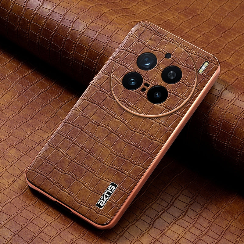 vivo X200 Pro Luxury Case - Electroplated Frame, Crocodile Texture Leather, Full Coverage Protection, Anti-Fingerprint & Shockproof