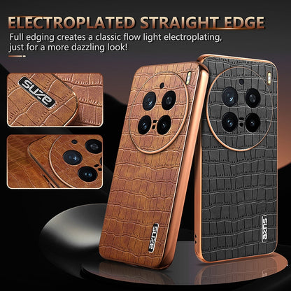 vivo X200 Pro Luxury Case - Electroplated Frame, Crocodile Texture Leather, Full Coverage Protection, Anti-Fingerprint & Shockproof