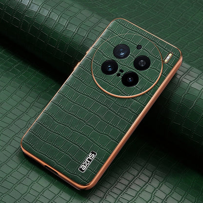 vivo X200 Pro Luxury Case - Electroplated Frame, Crocodile Texture Leather, Full Coverage Protection, Anti-Fingerprint & Shockproof