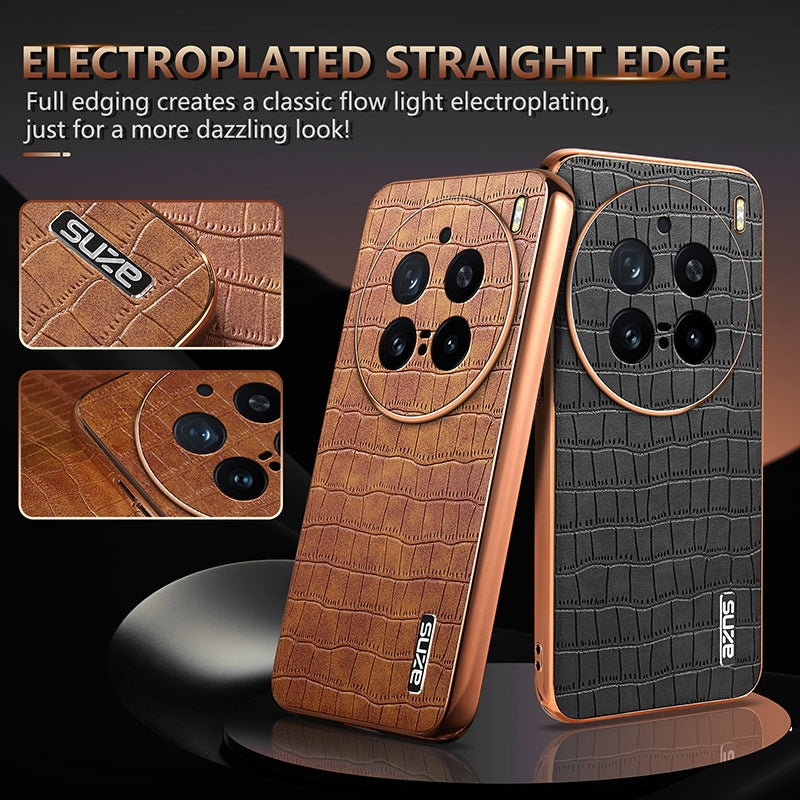 vivo X200 Pro Luxury Case - Electroplated Frame, Crocodile Texture Leather, Full Coverage Protection, Anti-Fingerprint & Shockproof