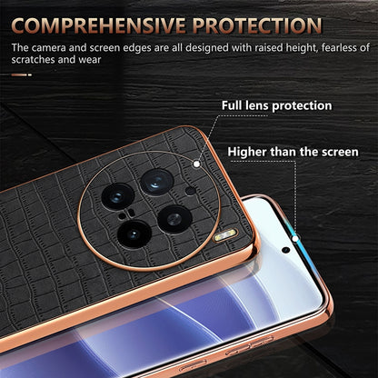 vivo X200 Pro Luxury Case - Electroplated Frame, Crocodile Texture Leather, Full Coverage Protection, Anti-Fingerprint & Shockproof