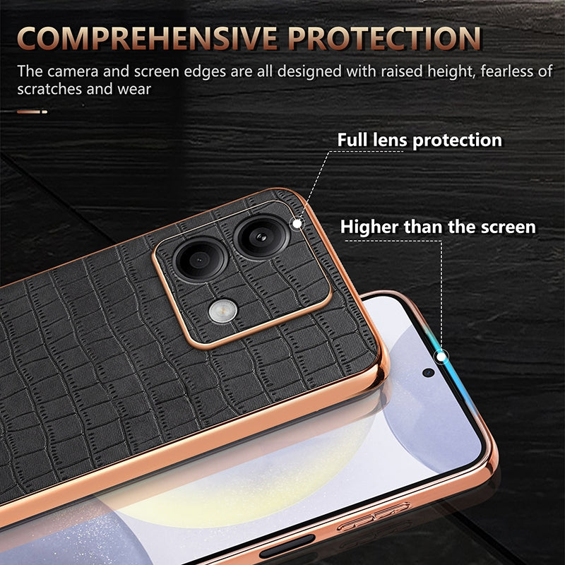 Redmi Note 13 5G Luxury Case - Electroplated Frame, Crocodile Texture Leather, Full Coverage Protection, Anti-Fingerprint & Shockproof