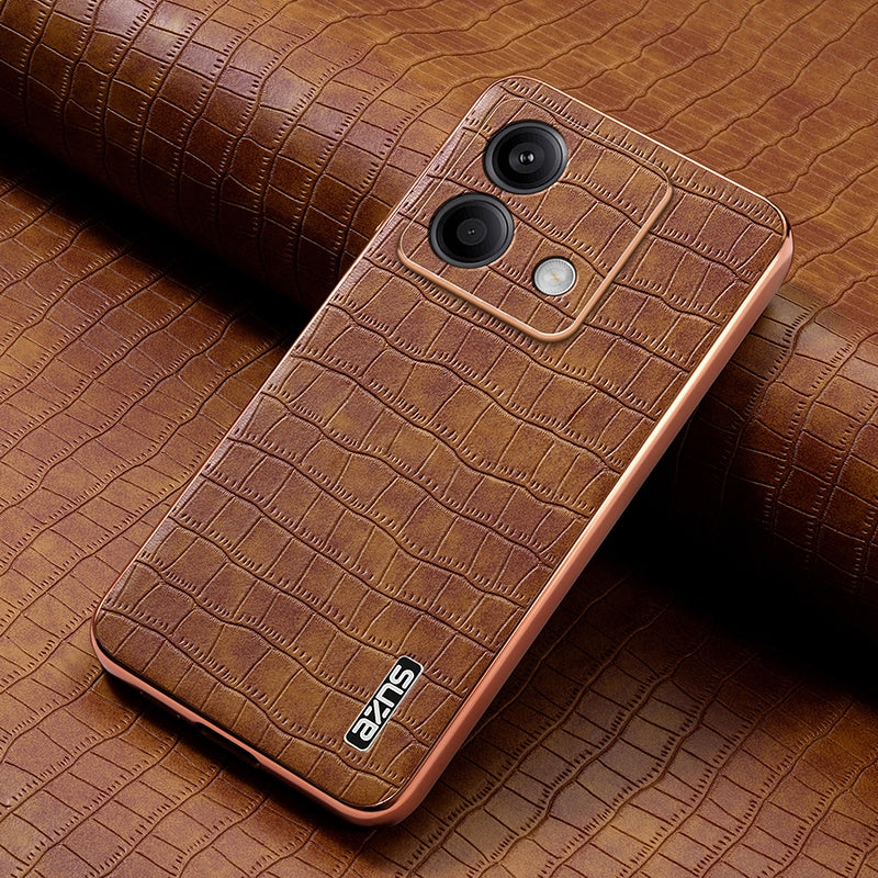 Redmi Note 13 5G Luxury Case - Electroplated Frame, Crocodile Texture Leather, Full Coverage Protection, Anti-Fingerprint & Shockproof