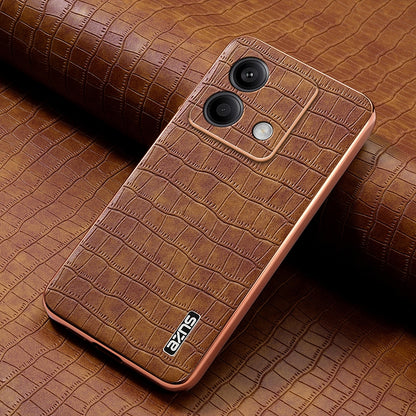 Redmi Note 13 5G Luxury Case - Electroplated Frame, Crocodile Texture Leather, Full Coverage Protection, Anti-Fingerprint & Shockproof