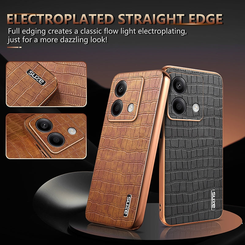Redmi Note 13 5G Luxury Case - Electroplated Frame, Crocodile Texture Leather, Full Coverage Protection, Anti-Fingerprint & Shockproof