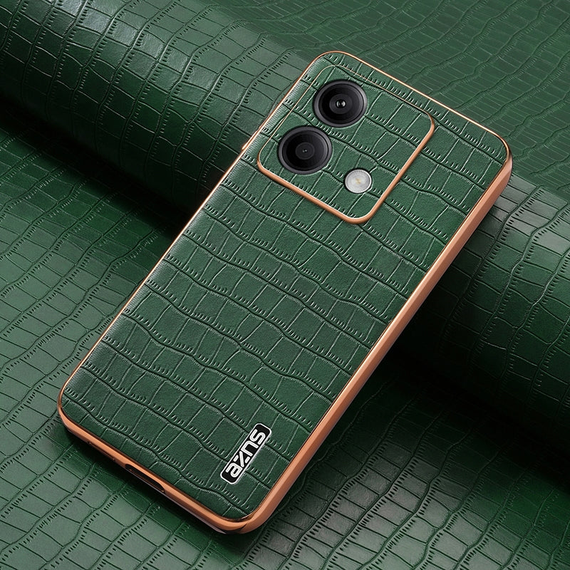 Redmi Note 13 5G Luxury Case - Electroplated Frame, Crocodile Texture Leather, Full Coverage Protection, Anti-Fingerprint & Shockproof