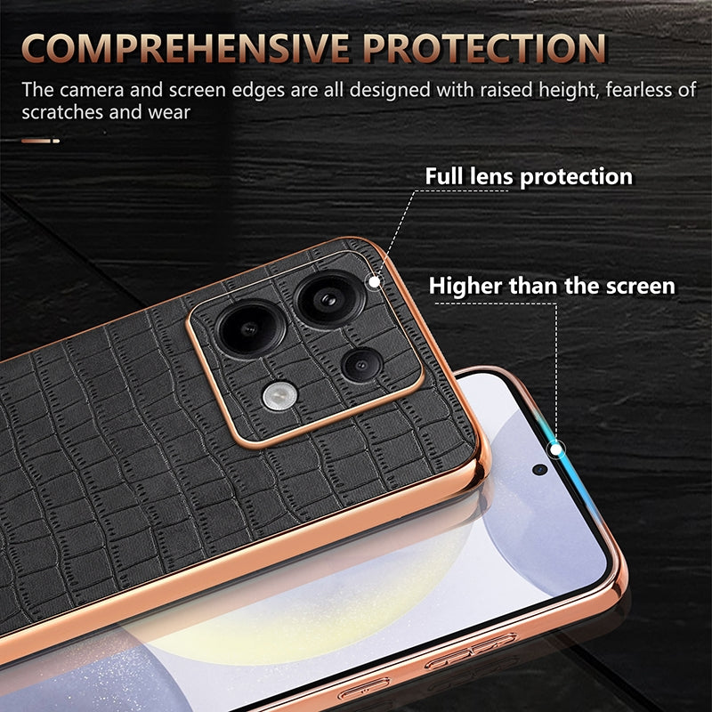 Redmi Note 13 Pro 5G Luxury Case - Electroplated Frame, Crocodile Texture Leather, Full Coverage Protection, Anti-Fingerprint & Shockproof