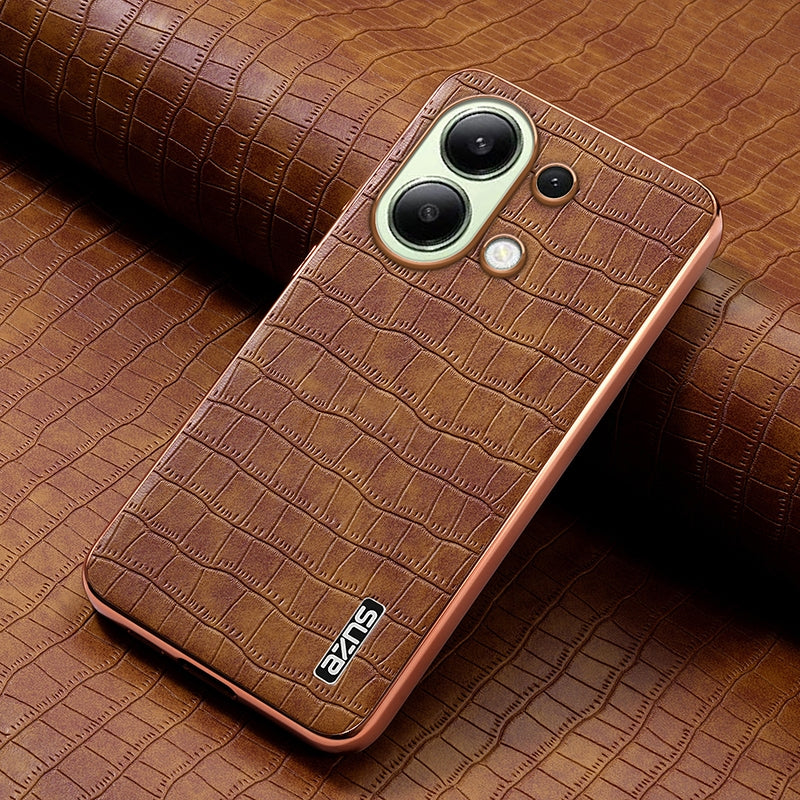 Redmi Note 13 4G Luxury Case - Electroplated Frame, Crocodile Texture Leather, Full Coverage Protection, Anti-Fingerprint & Shockproof