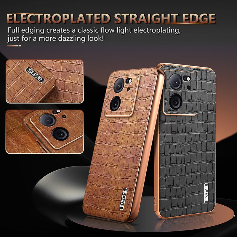 Redmi K60 Ultra Luxury Case - Electroplated Frame, Crocodile Texture Leather, Full Coverage Protection, Anti-Fingerprint & Shockproof