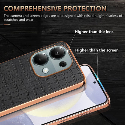 Redmi Note 13 Pro 4G Luxury Case - Electroplated Frame, Crocodile Texture Leather, Full Coverage Protection, Anti-Fingerprint & Shockproof