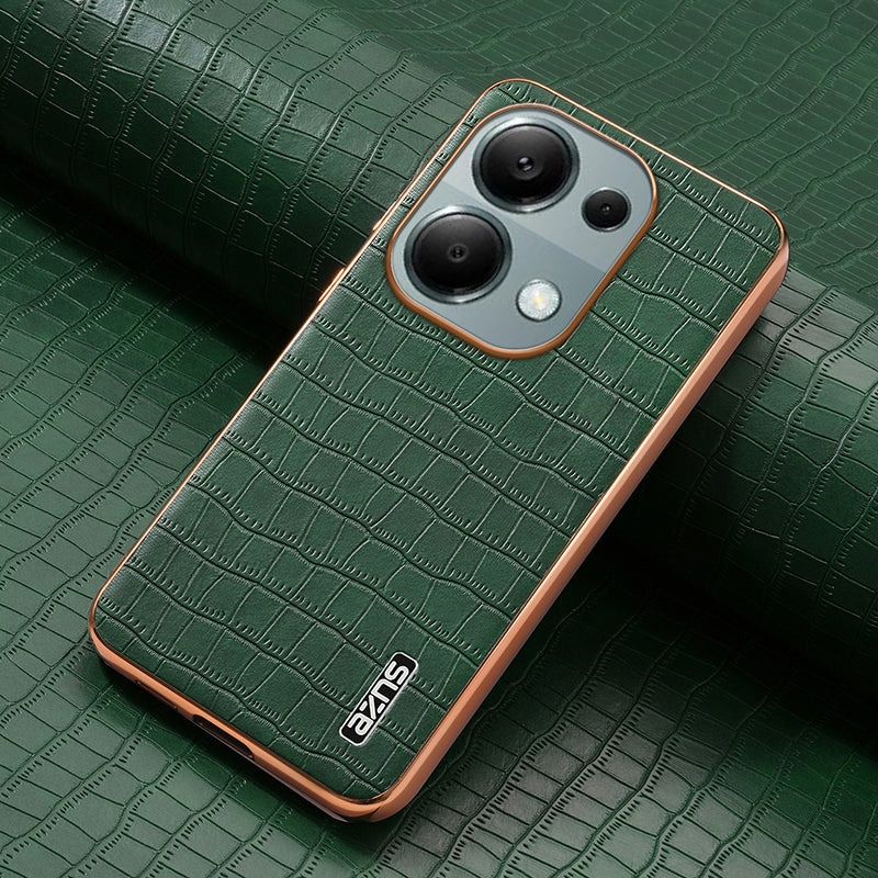 Redmi Note 13 Pro 4G Luxury Case - Electroplated Frame, Crocodile Texture Leather, Full Coverage Protection, Anti-Fingerprint & Shockproof