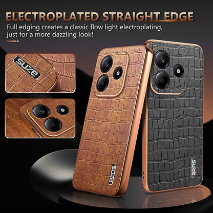 Redmi Note 14 5G Luxury Case - Electroplated Frame, Crocodile Texture Leather, Full Coverage Protection, Anti-Fingerprint & Shockproof