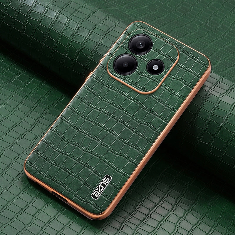 Redmi Note 14 5G Luxury Case - Electroplated Frame, Crocodile Texture Leather, Full Coverage Protection, Anti-Fingerprint & Shockproof