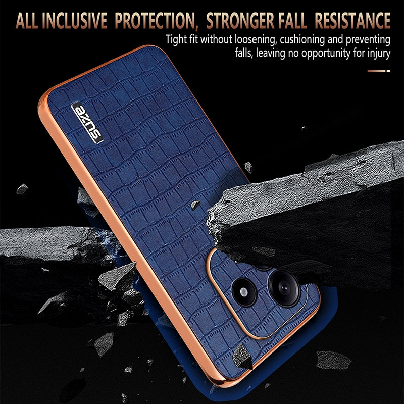 Redmi Note 14 5G Luxury Case - Electroplated Frame, Crocodile Texture Leather, Full Coverage Protection, Anti-Fingerprint & Shockproof