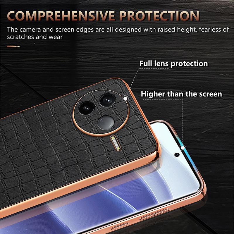 Redmi K80 Luxury Case - Electroplated Frame, Crocodile Texture Leather, Full Coverage Protection, Anti-Fingerprint & Shockproof