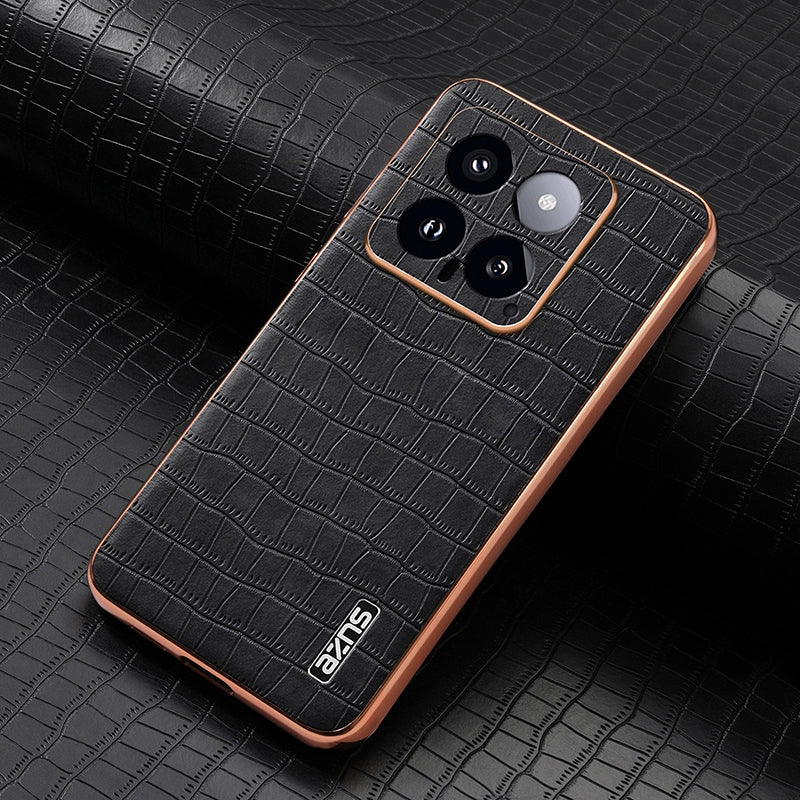 Xiaomi 14 Luxury Case - Electroplated Frame, Crocodile Texture Leather, Full Coverage Protection, Anti-Fingerprint & Shockproof