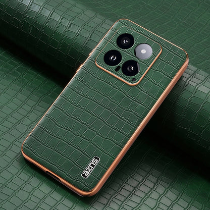 Xiaomi 14 Luxury Case - Electroplated Frame, Crocodile Texture Leather, Full Coverage Protection, Anti-Fingerprint & Shockproof