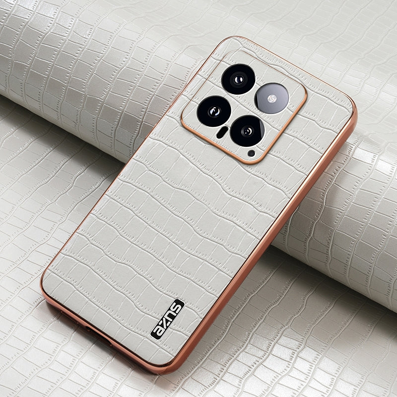 Xiaomi 14 Luxury Case - Electroplated Frame, Crocodile Texture Leather, Full Coverage Protection, Anti-Fingerprint & Shockproof