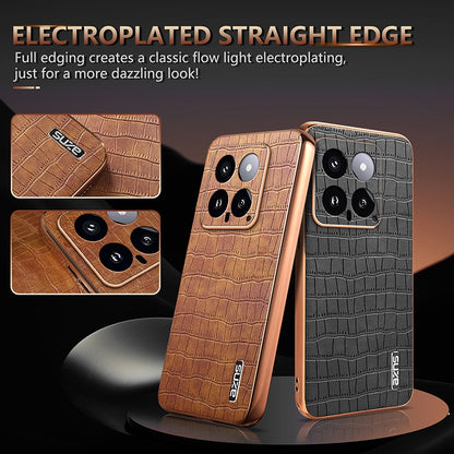 Xiaomi 14 Luxury Case - Electroplated Frame, Crocodile Texture Leather, Full Coverage Protection, Anti-Fingerprint & Shockproof