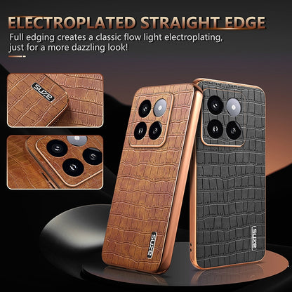 Xiaomi 14 Pro Luxury Case - Electroplated Frame, Crocodile Texture Leather, Full Coverage Protection, Anti-Fingerprint & Shockproof