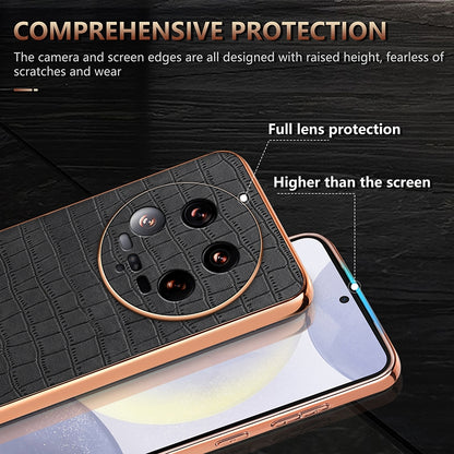 Xiaomi 14 Ultra Luxury Case - Electroplated Frame, Crocodile Texture Leather, Full Coverage Protection, Anti-Fingerprint & Shockproof