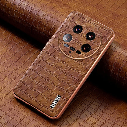 Xiaomi 14 Ultra Luxury Case - Electroplated Frame, Crocodile Texture Leather, Full Coverage Protection, Anti-Fingerprint & Shockproof