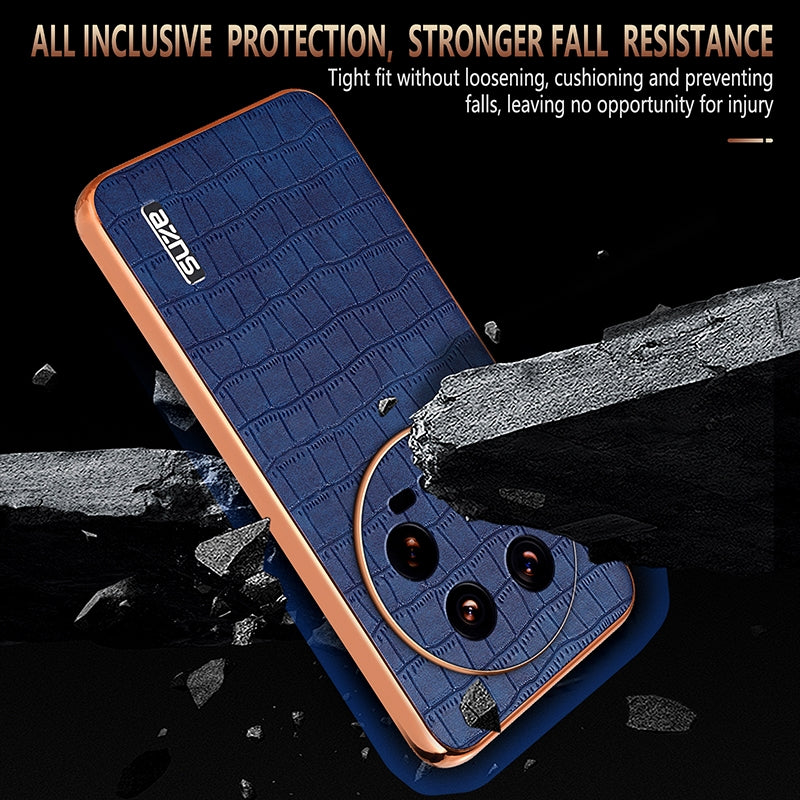 Xiaomi 14 Ultra Luxury Case - Electroplated Frame, Crocodile Texture Leather, Full Coverage Protection, Anti-Fingerprint & Shockproof