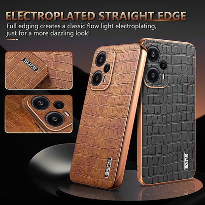 Xiaomi Poco F5 Luxury Case - Electroplated Frame, Crocodile Texture Leather, Full Coverage Protection, Anti-Fingerprint & Shockproof
