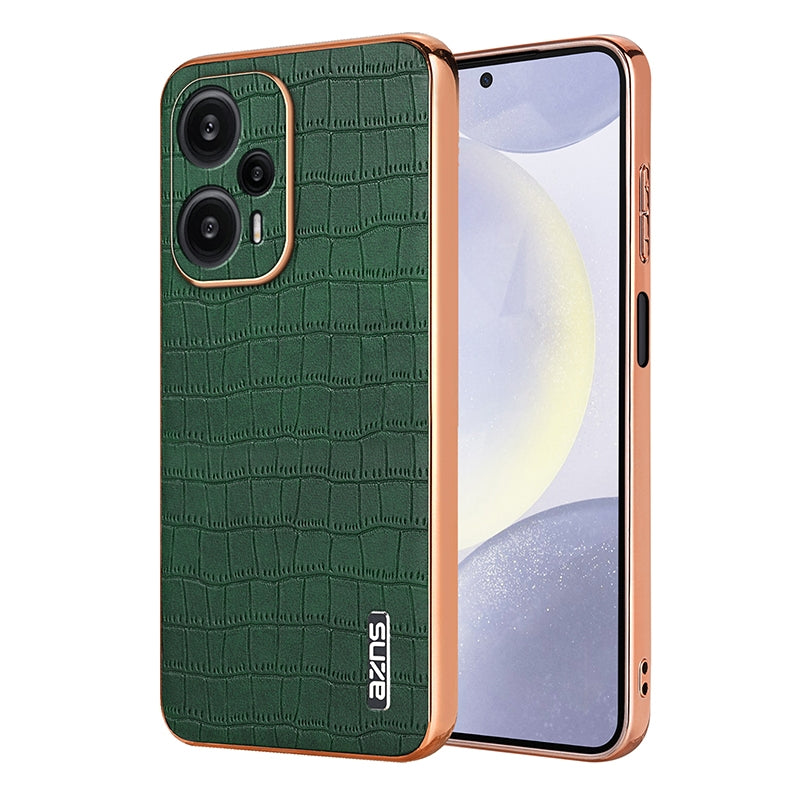 Xiaomi Poco F5 Luxury Case - Electroplated Frame, Crocodile Texture Leather, Full Coverage Protection, Anti-Fingerprint & Shockproof