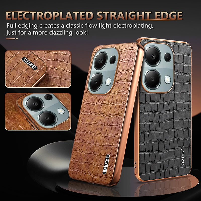 Xiaomi Poco M6 Pro Luxury Case - Electroplated Frame, Crocodile Texture Leather, Full Coverage Protection, Anti-Fingerprint & Shockproof
