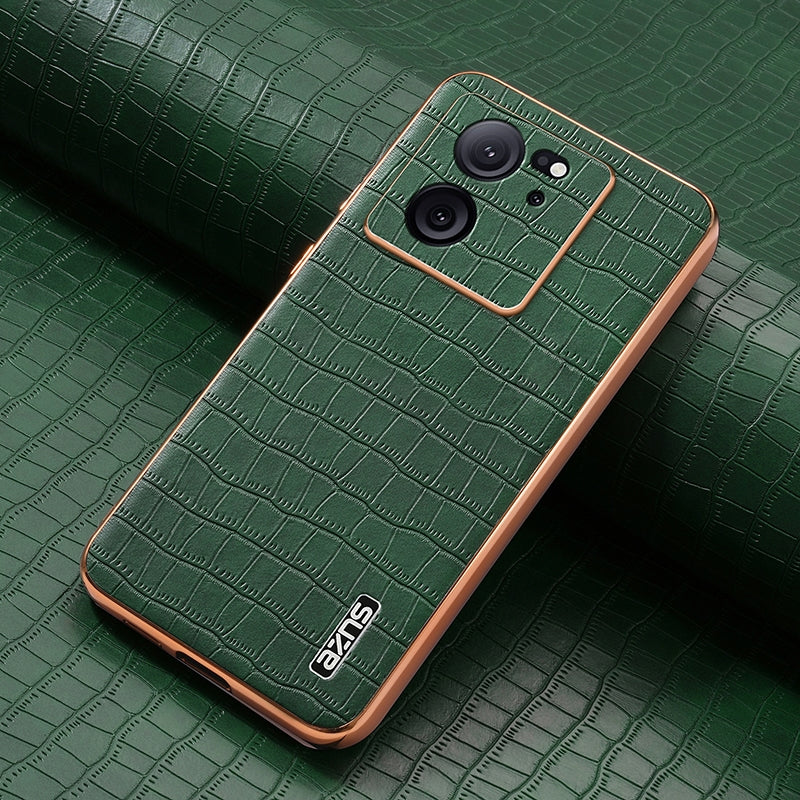 Xiaomi 13T/13T Pro Luxury Case - Electroplated Frame, Crocodile Texture Leather, Full Coverage Protection, Anti-Fingerprint & Shockproof