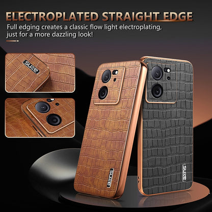 Xiaomi 13T/13T Pro Luxury Case - Electroplated Frame, Crocodile Texture Leather, Full Coverage Protection, Anti-Fingerprint & Shockproof
